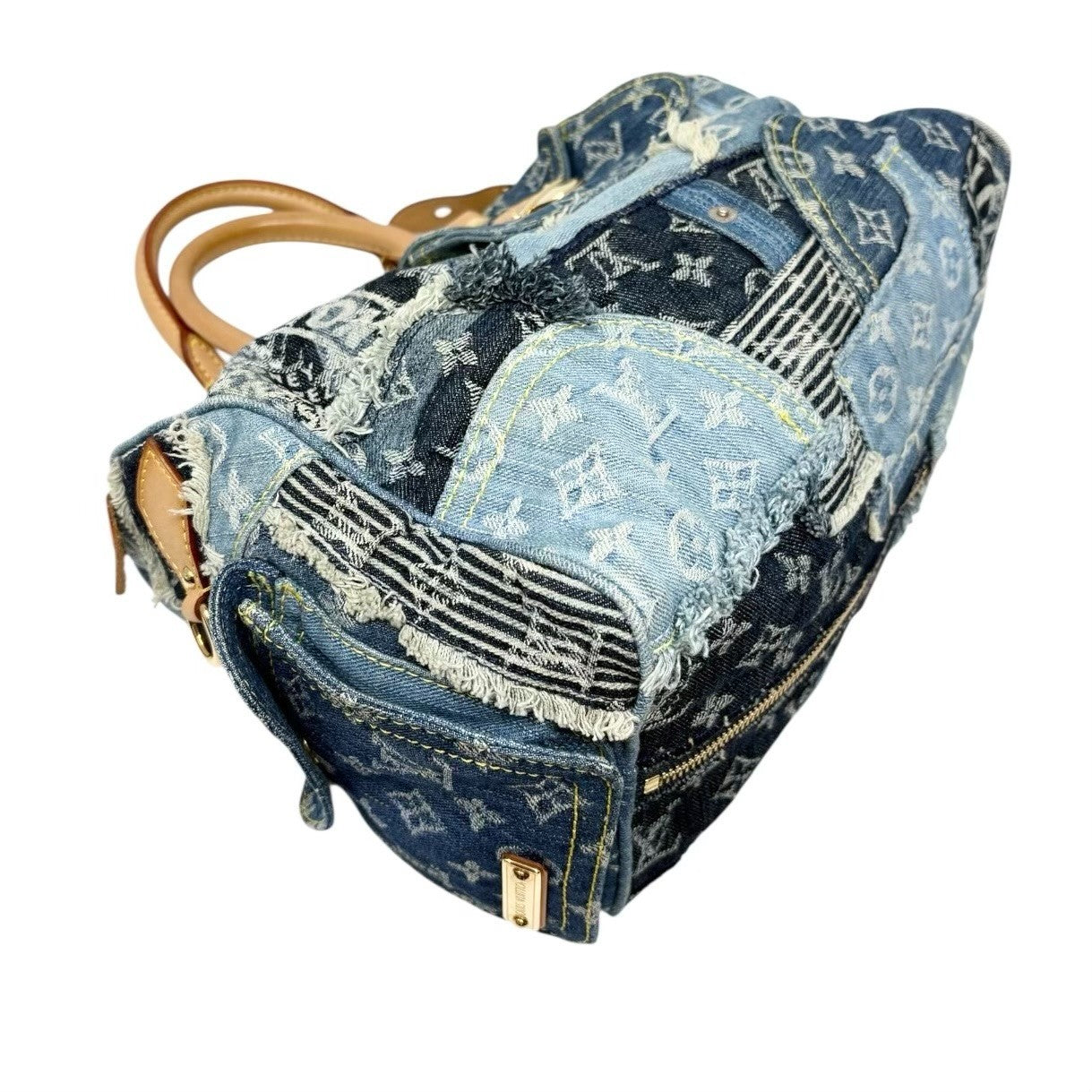 LOUIS VUITTON Vintage Monogram Patchwork Denim Speedy 30 Boston Bag Blue Brown