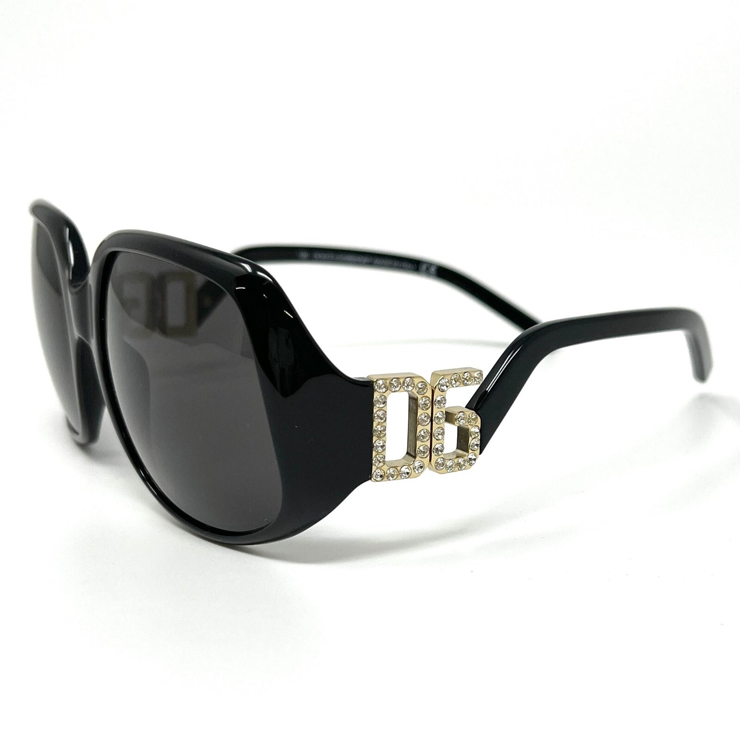 DOLCE&GABBANA Logo Sunglass Shades Accessory Rhinestone Black Glod RankA
