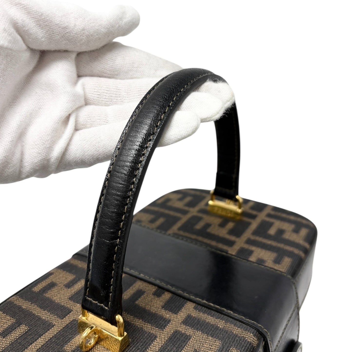 FENDI Vintage FF Zucca Vanity Bag 2way Handbag Crossbody Brown Canvas Leather