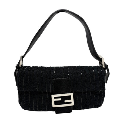 FENDI Vintage FF Logo Beads Knit Mamma Baguette Shoulder Bag Black 901891