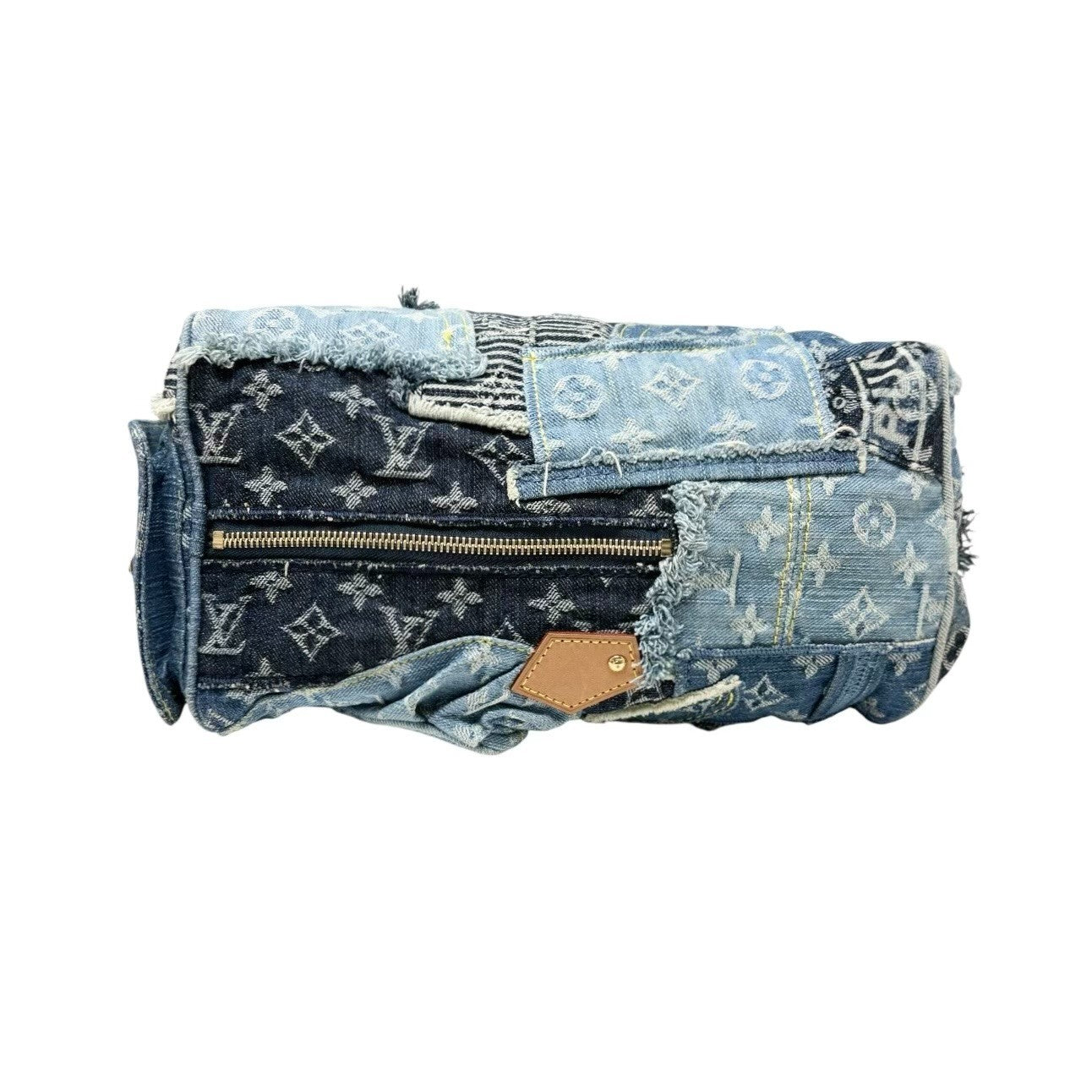 LOUIS VUITTON Vintage Monogram Patchwork Denim Speedy 30 Boston Bag Blue Brown