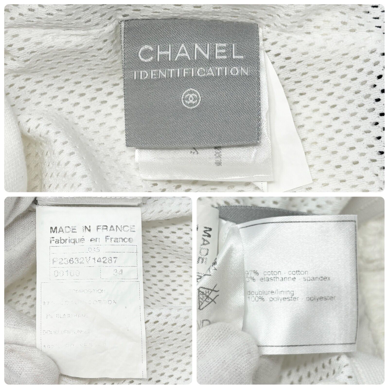 CHANEL Sport Vintage 04S CC Logo Polo Tunic #34 Top White Black Cotton Rank AB