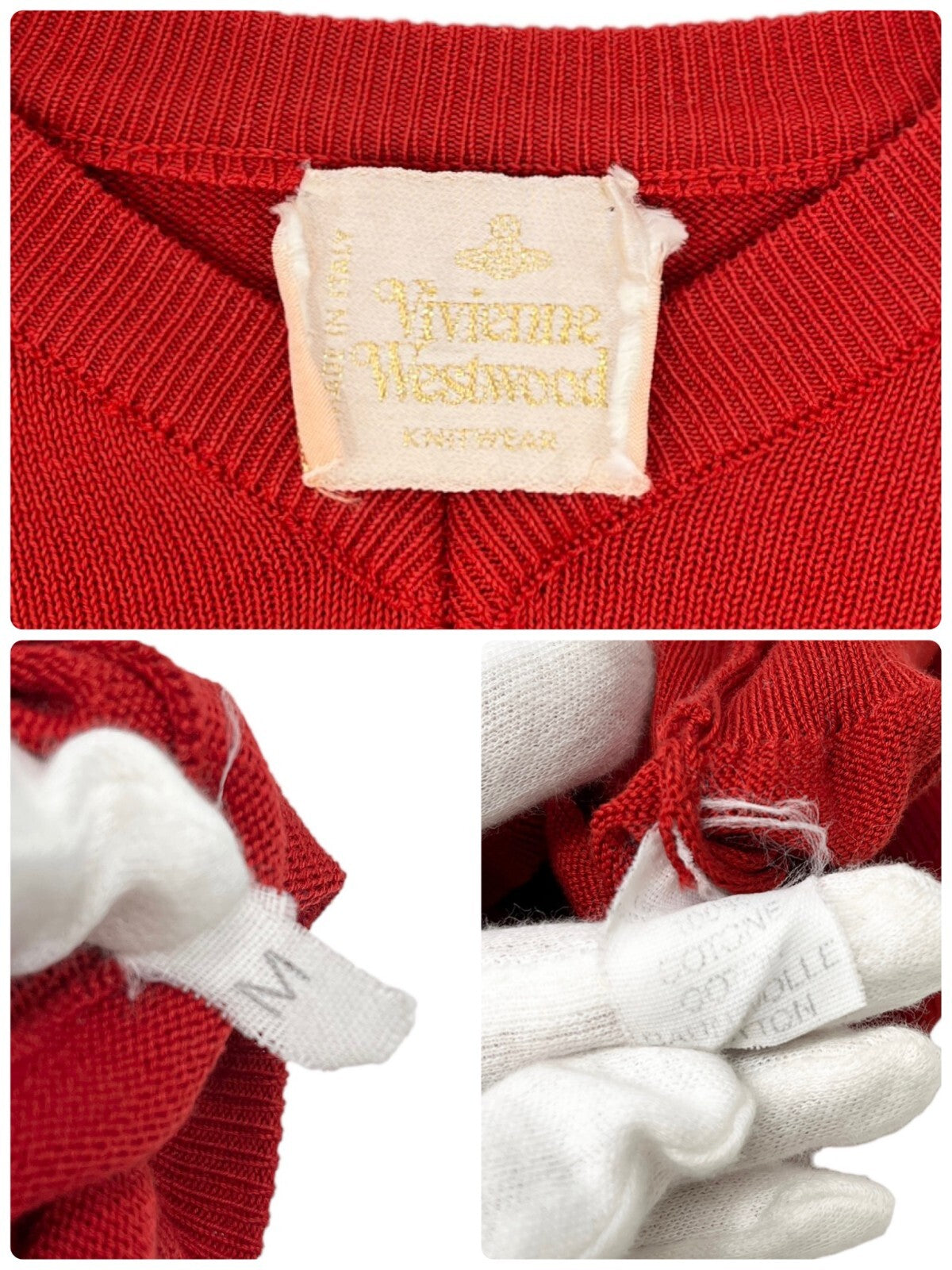 Vivienne Westwood Vintage Orb Logo Cropped Top #M V-neck Red Knit Cotton RankAB