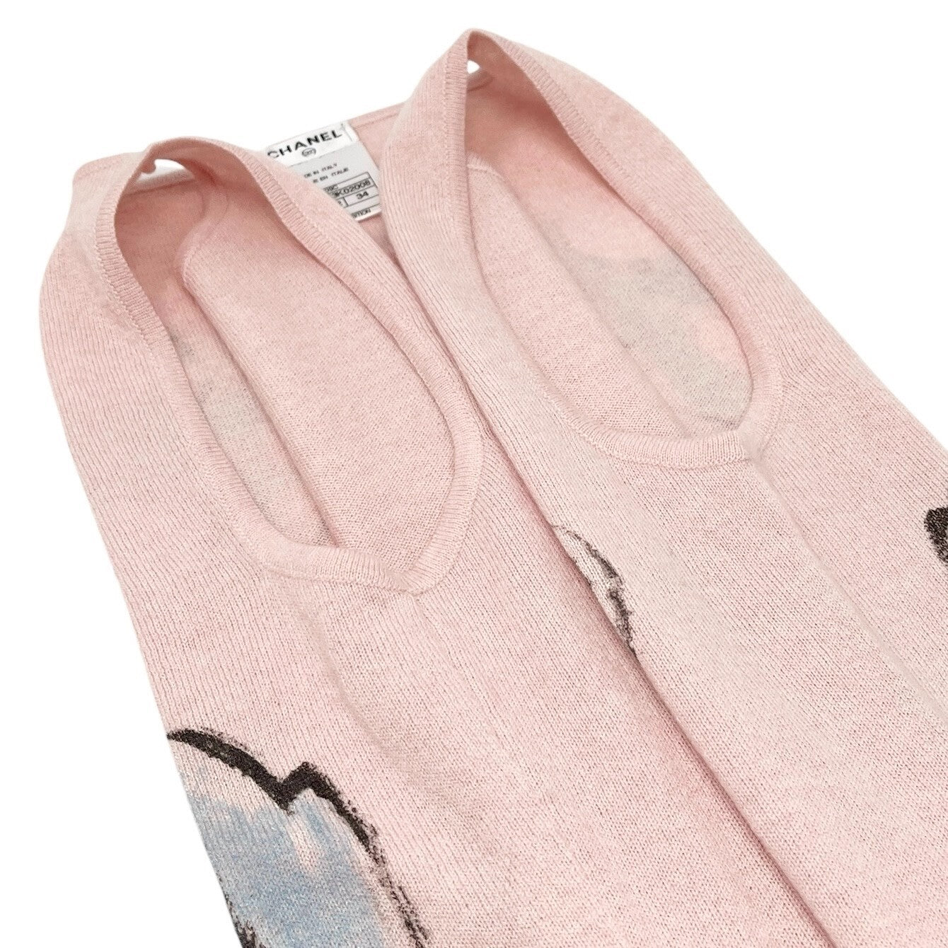 CHANEL Vintage 09C CC Mark Logo Heart Knit Tank Top #34 Pink Cashmere Rank AB+