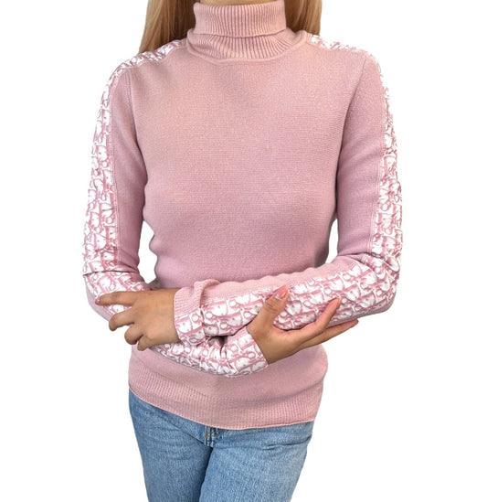 Christian Dior Vintage 2004 Trotter Monogram Ribbed Sweater #36 Knit Top Pink
