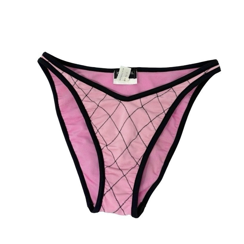 CHANEL Vintage 95P Matelasse Swimwear Bikini Set #36 Pink Black Nylon
