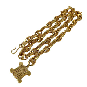 CELINE Vintage Macadam Logo Chain Belt Accessory Gold Metal Rank AB