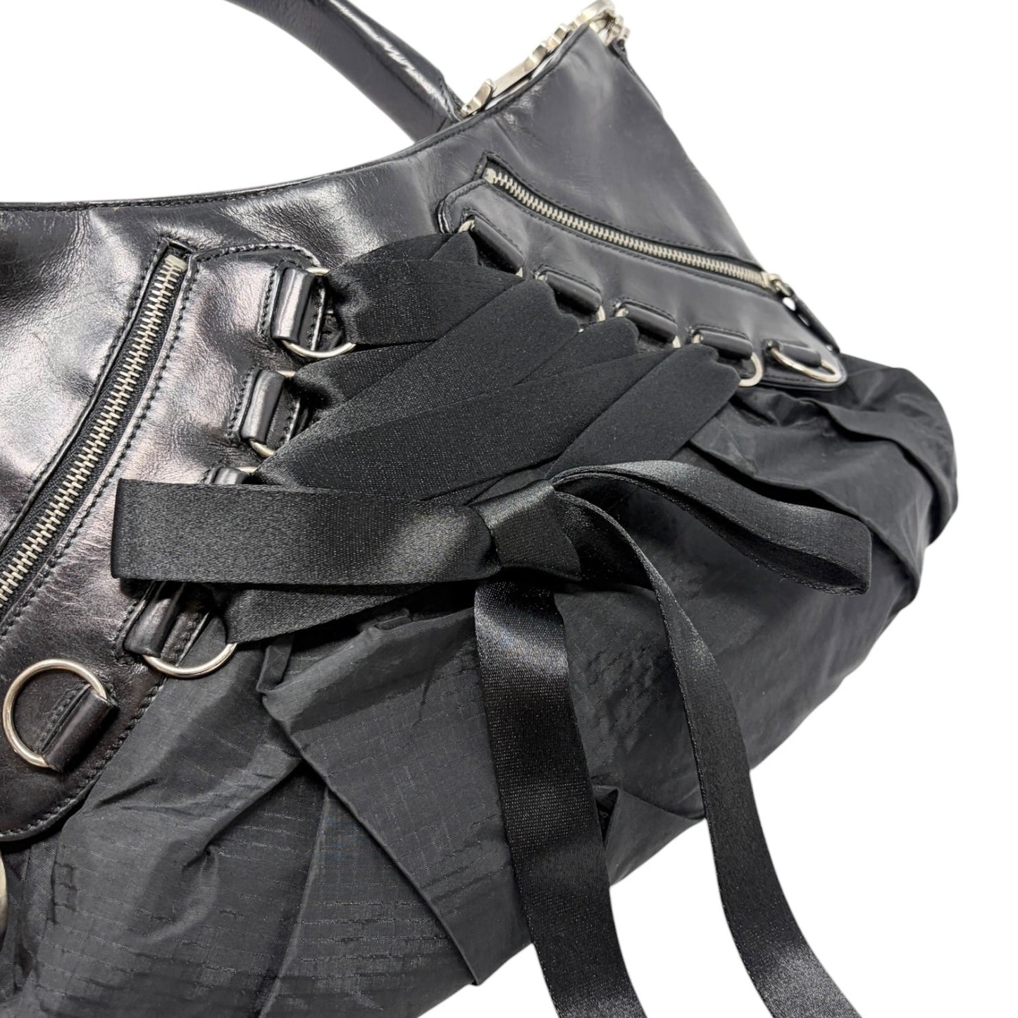 Christian Dior Vintage 2004 Ballet Corset Bag Black Nylon Leather 902095