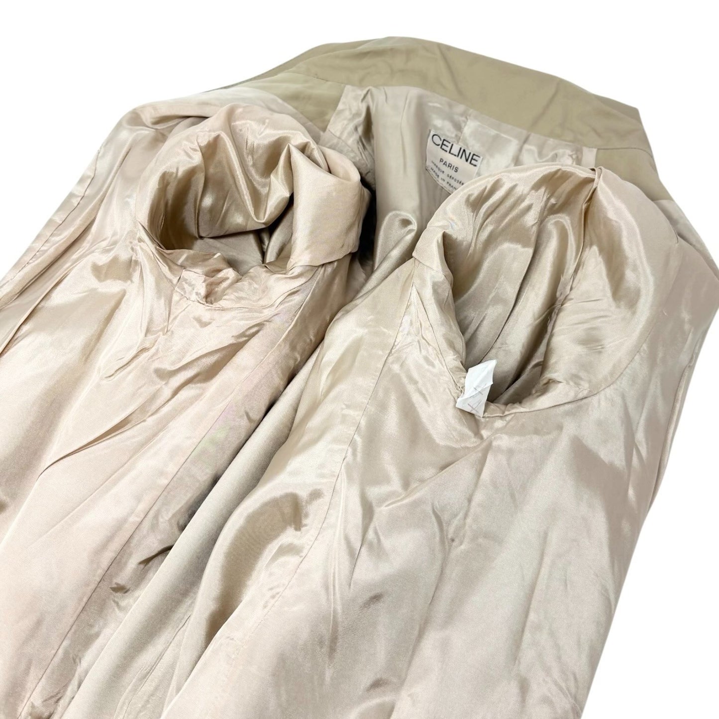 CELINE Vintage Macadam Logo Button Trench Coat Long Jacket #40 Beige Gold Cotton