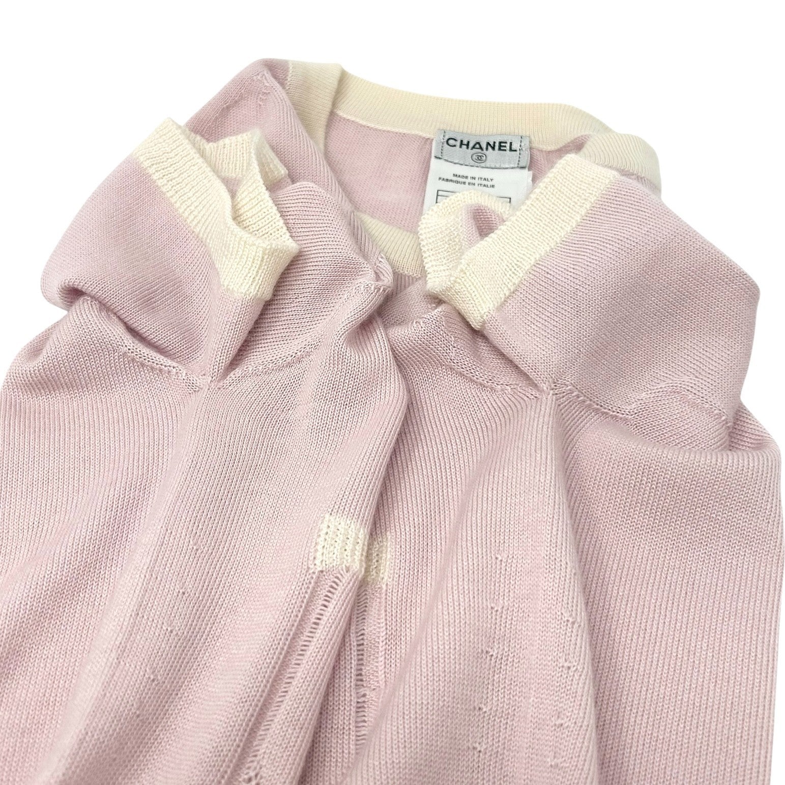 CHANEL Vintage 04C CC Logo Knit T-shirt #38 Short Sleeve Top Pink Cashmere