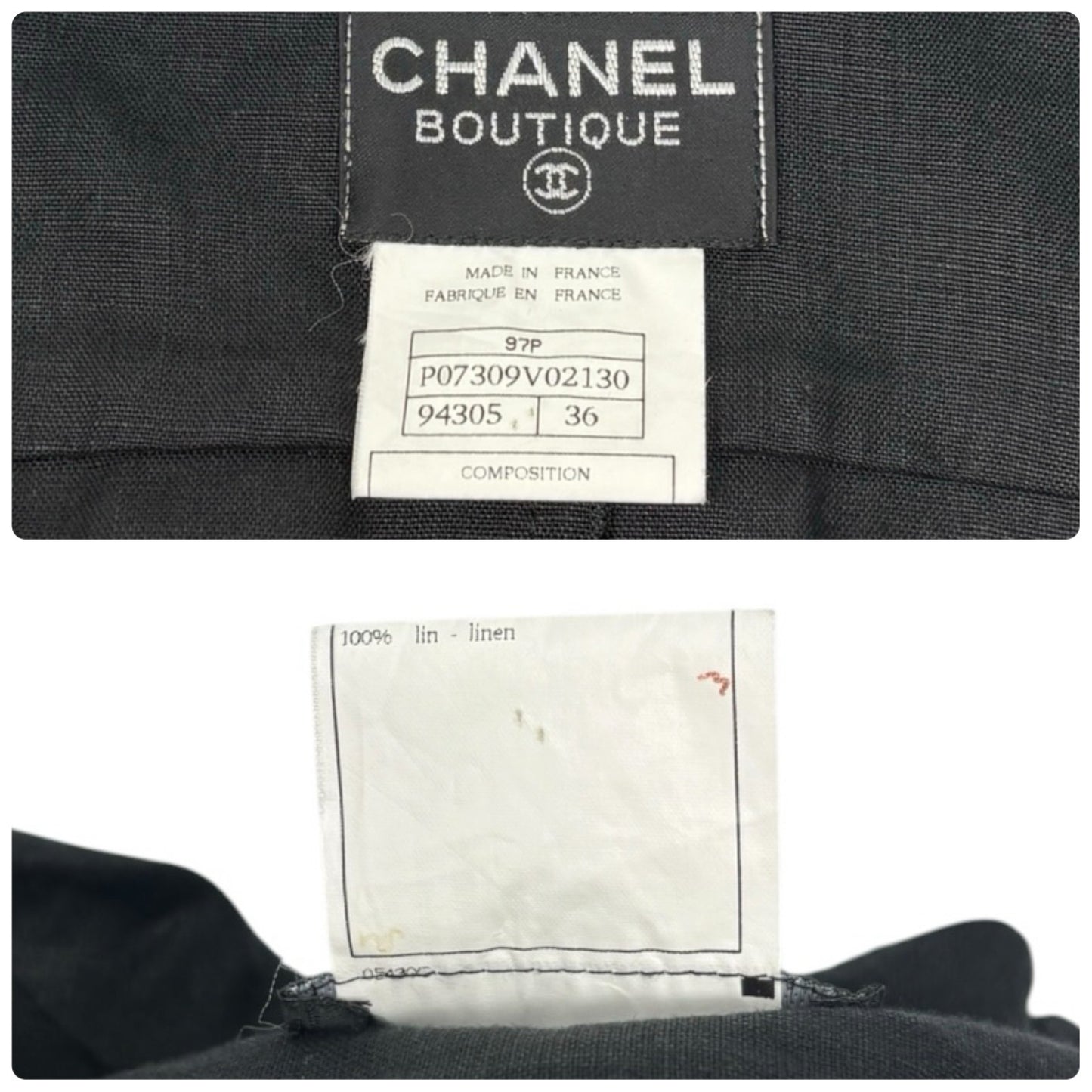 CHANEL Vintage 97P CC Logo Button Linen Shirt Dress One-piece #36 Black 902560