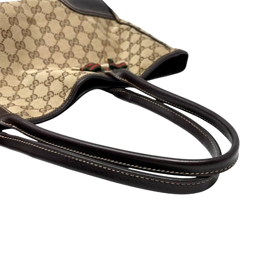 GUCCI Vintage GG Monogram Web Stripe Ribbon Tote Shoulder Bag Brown 902465