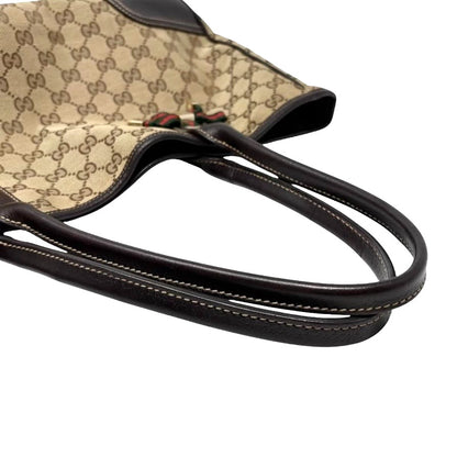 GUCCI Vintage GG Monogram Web Stripe Ribbon Tote Shoulder Bag Brown 902465
