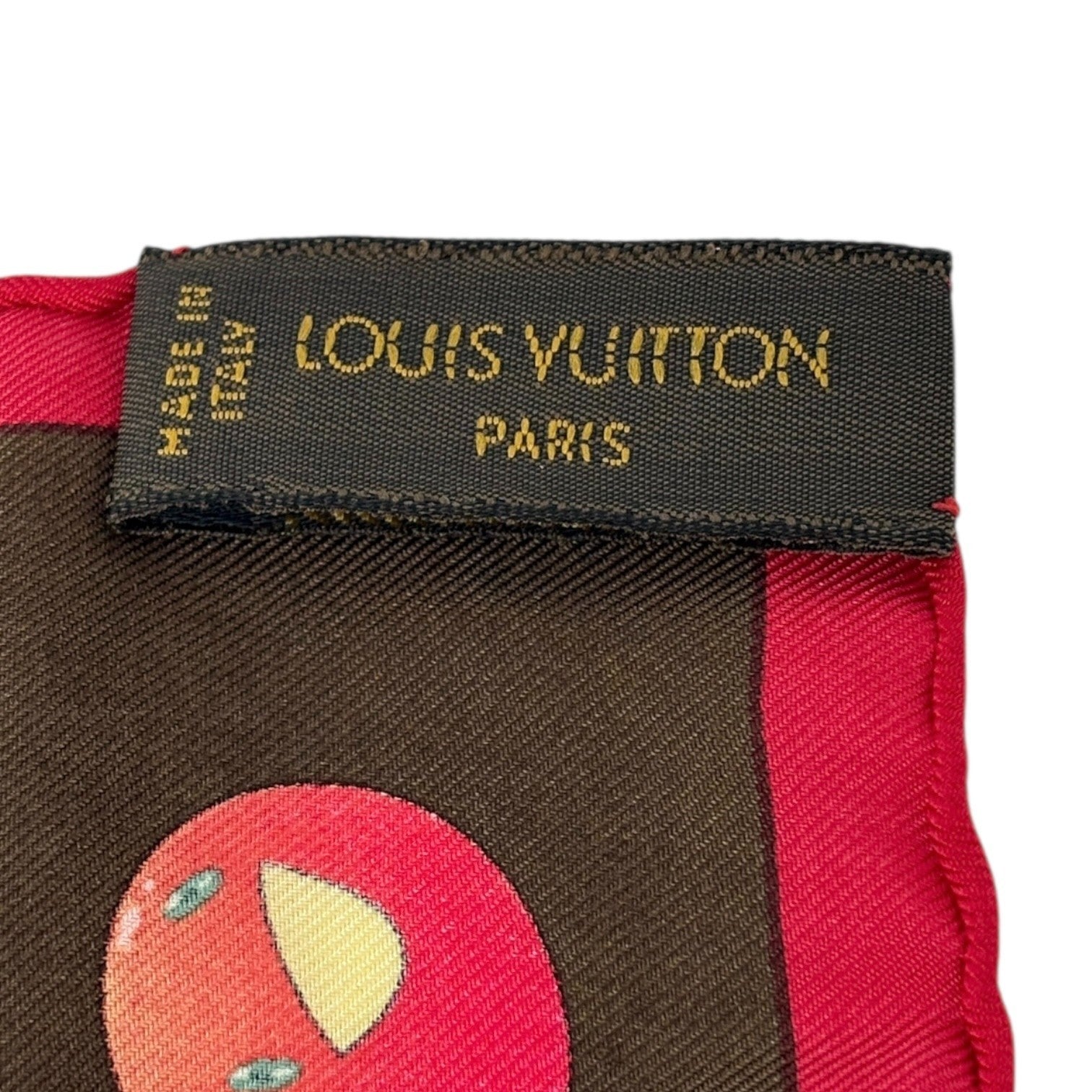 LOUIS VUITTON Vintage LV Logo Monogram Cherry Scarf Brown Red Silk Murakami
