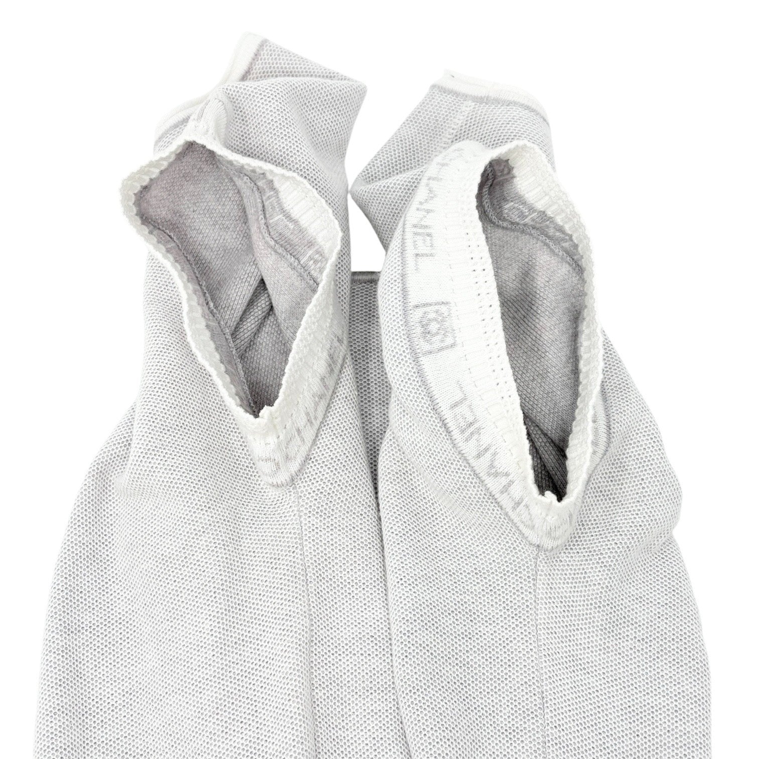 CHANEL Sport Vintage 08P CC Mark Logo Knit T-shirt Top #38 Gray White Cotton