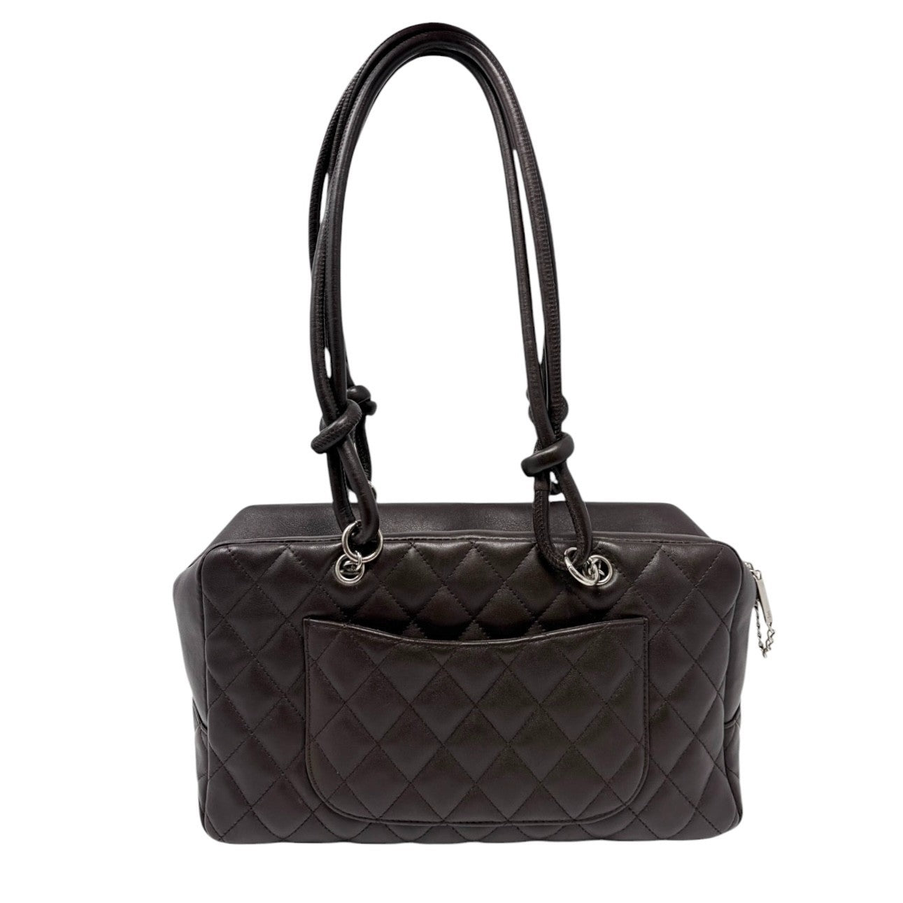 CHANEL Vintage Cambon Line CC Logo Quilted Shoulder Bag Brown Silver Leather