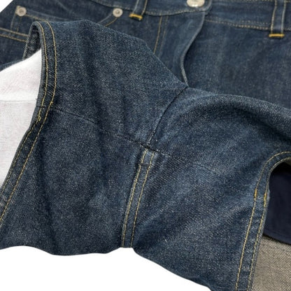 CHANEL Vintage CC Logo Denim Short Pants #36 Dark Blue Silver Cotton 902896