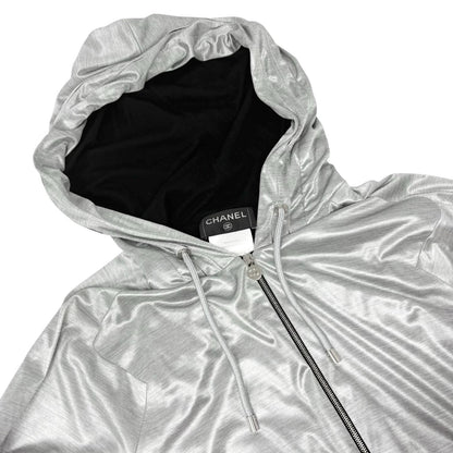 CHANEL Vintage P43484 CC Hoodie Zip Up Jacket Short Pants Set #34 Silver 901933