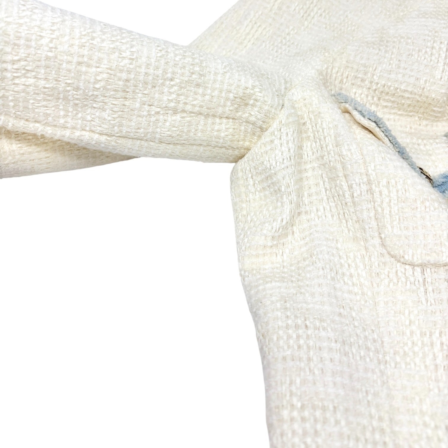 CHANEL Vintage 07P CC Logo Tweed Long Jacket Trim Denim #42 Blue White Button