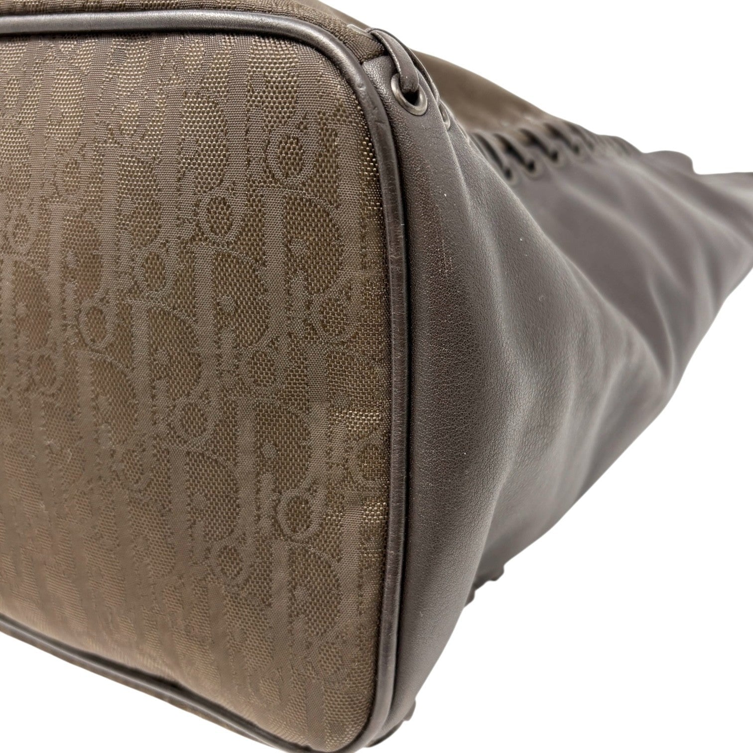 Christian Dior Vintage 2007 Logo Trotter Monogram Tote Bag Heart Brown Leather