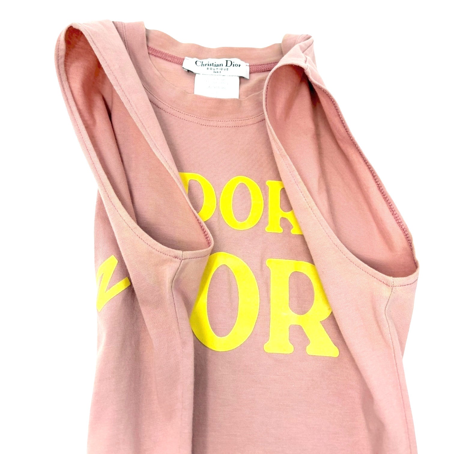 Christian Dior Vintage 2002 J'ADORE Logo Tank Top #36 Pink Yellow Cotton