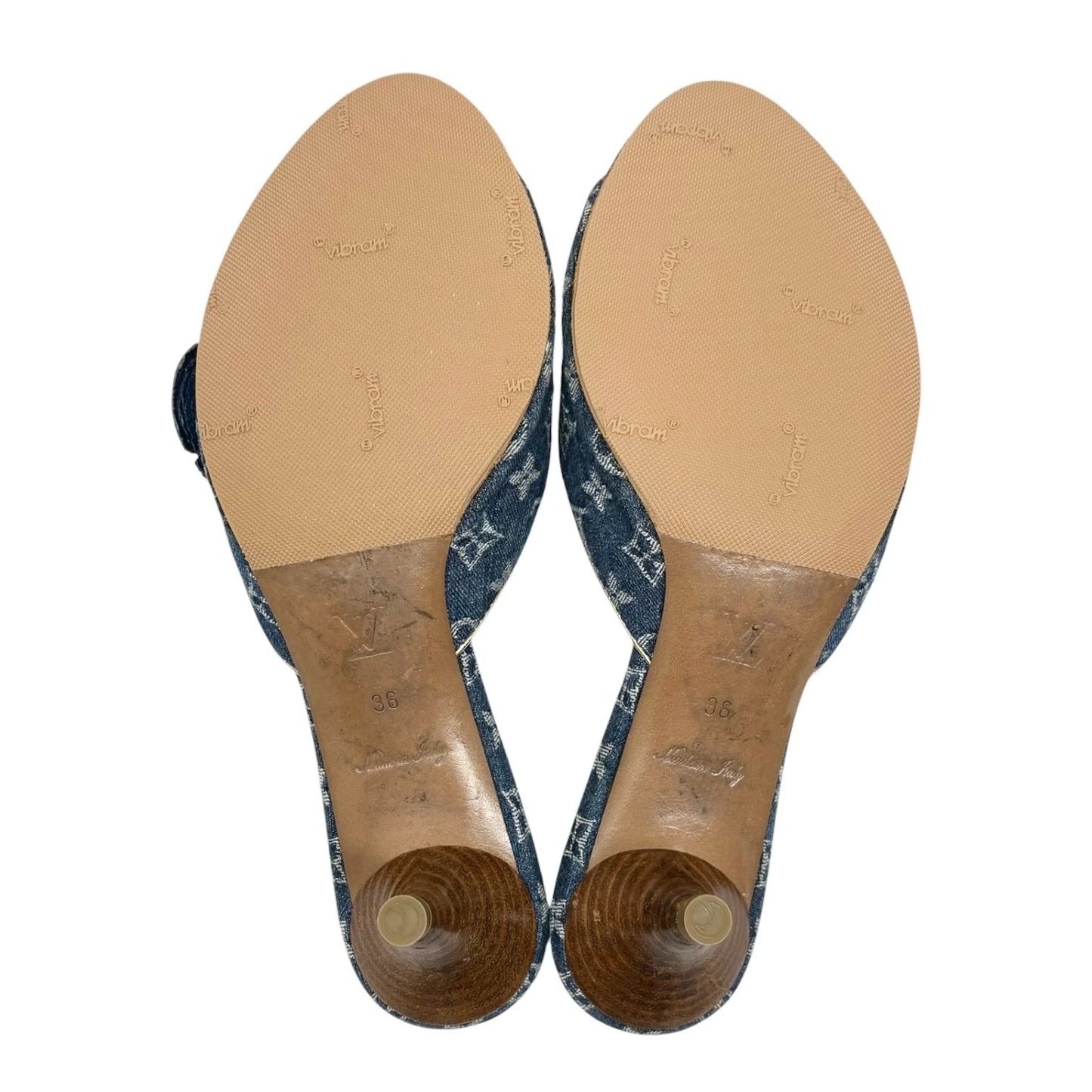 LOUIS VUITTON Vintage Monogram Denim Flower Sandals #36 Blue Gold 902407