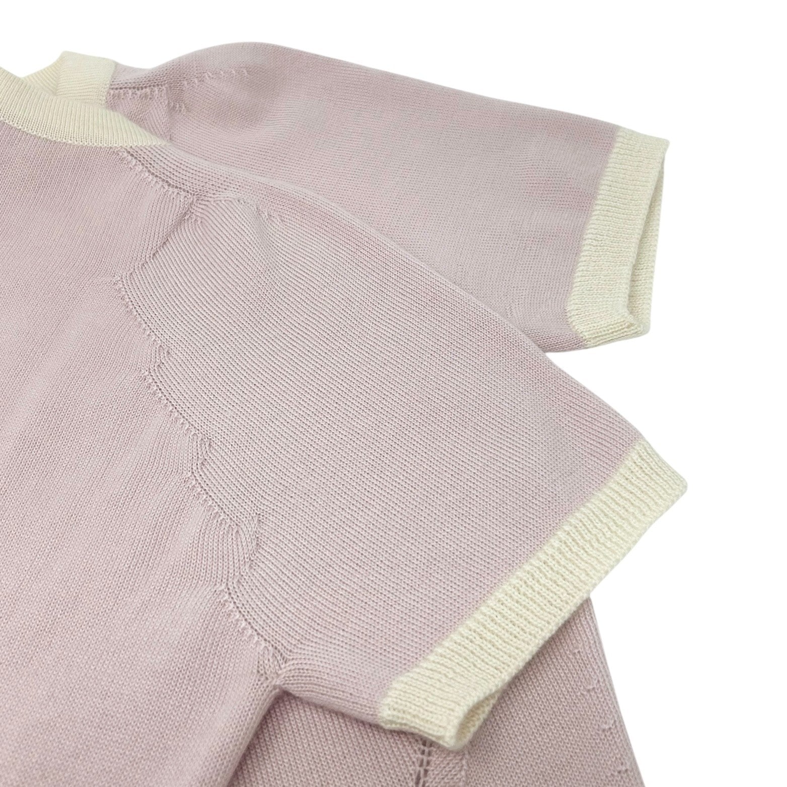 CHANEL Vintage 04C CC Logo Knit T-shirt #38 Short Sleeve Top Pink Cashmere