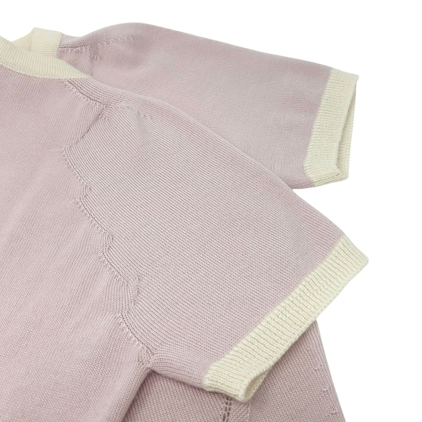 CHANEL Vintage 04C CC Logo Knit T-shirt #38 Short Sleeve Top Pink Cashmere