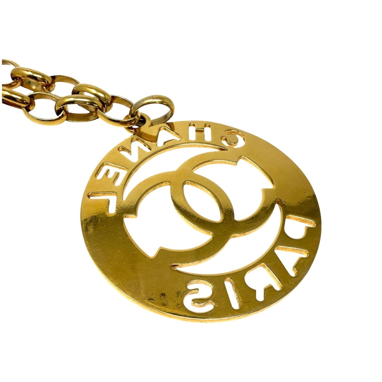 CHANEL Vintage Big CC Logo Gold Chain Belt Necklace Accessory Metal 901932