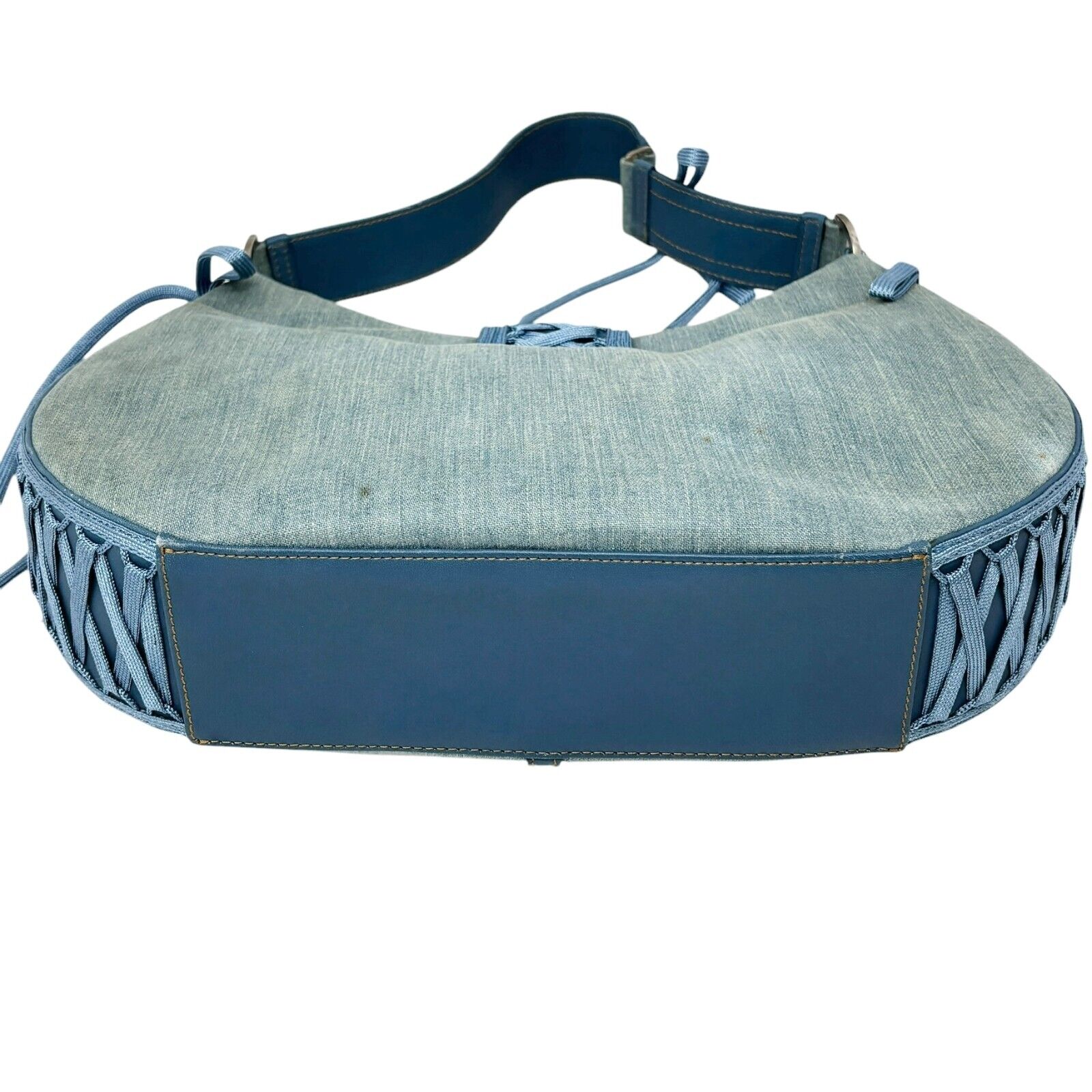 Christian Dior Vintage 2002 Admit It Denim Shoulder Bag Blue Silver Cotton