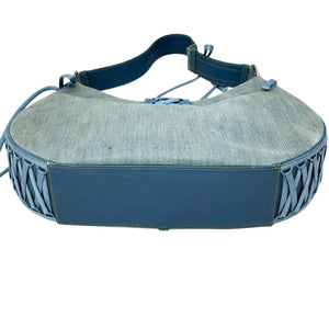Christian Dior Vintage 2002 Admit It Denim Shoulder Bag Blue Silver Cotton