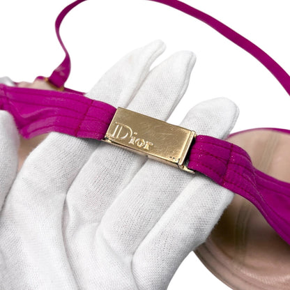 Christian Dior Vintage Logo Gold Chain Bikini Swimwear #36 Pink Nylon 901862