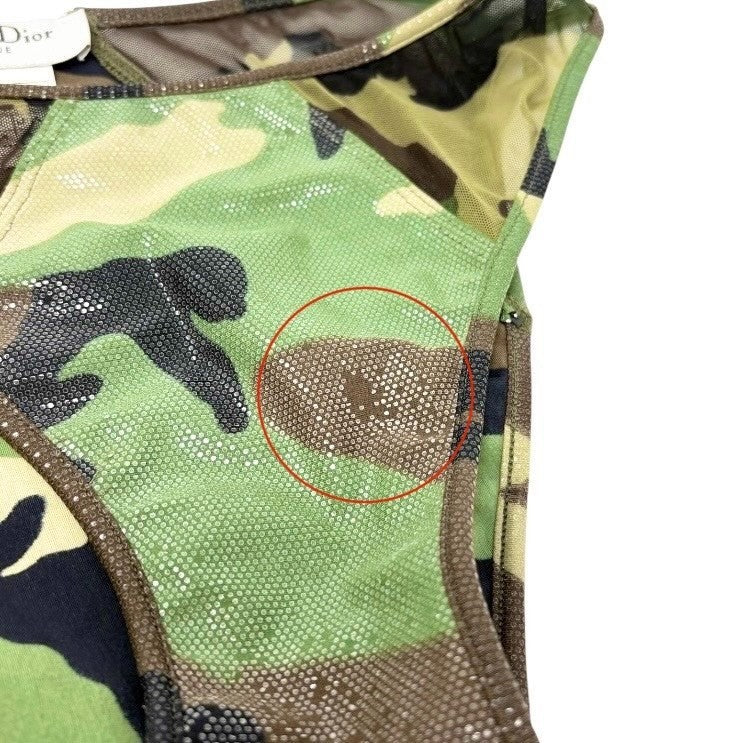 Christian Dior Vintage 2001 Swimwear Bikini Set #38 Green Nylon Camouflage