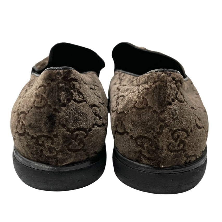 GUCCI Vintage GG Monogram Loafer Shoes #37 US7 Brown Velour Leather Rank AB