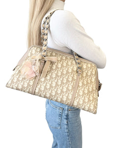 Christian Dior Vintage 2005 Romantique Trotter Monogram Shoulder Bag Cream