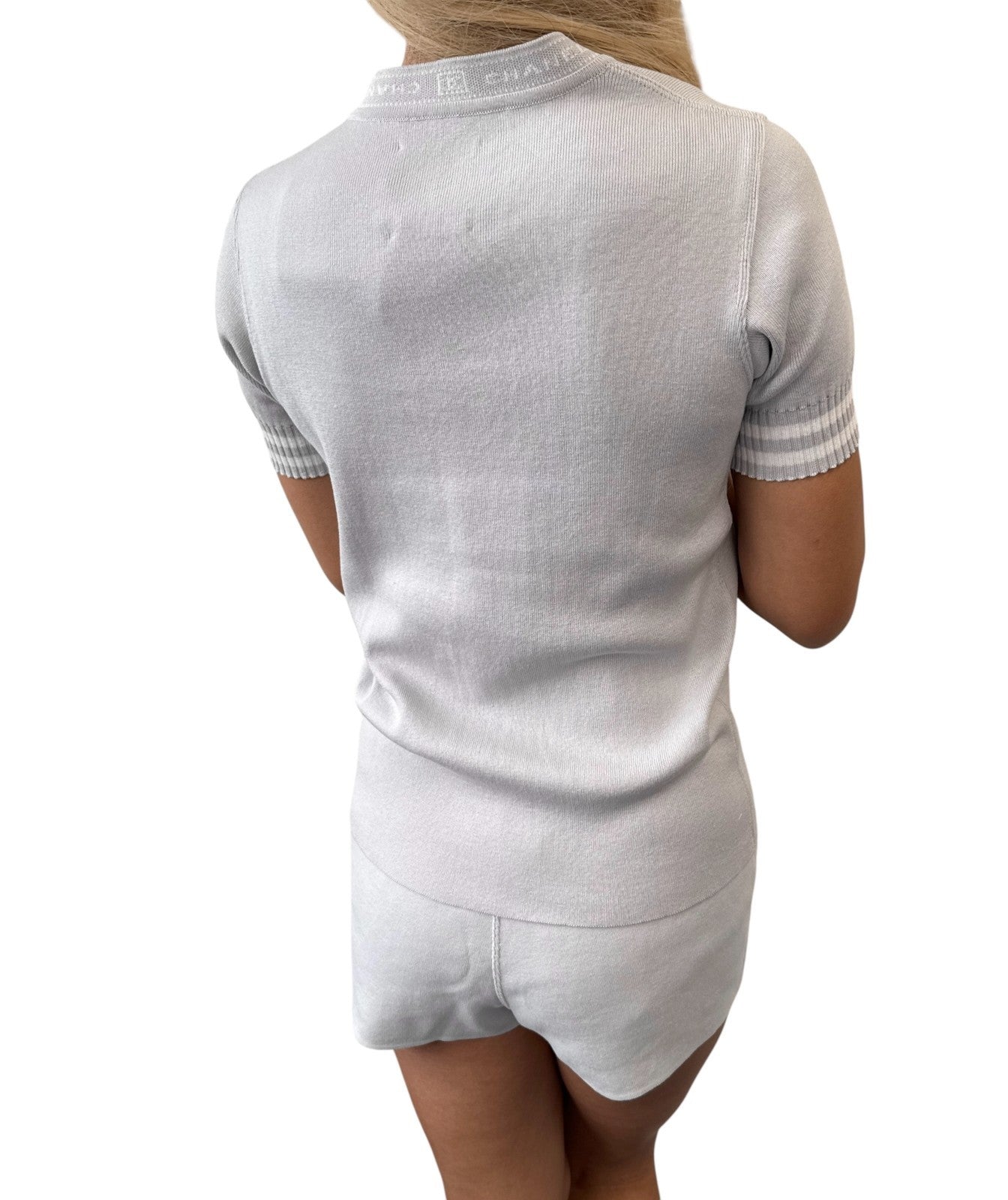 CHANEL Sport Vintage 04P CC Logo T-shirt Shorts Set Cotton Gray Short Pants