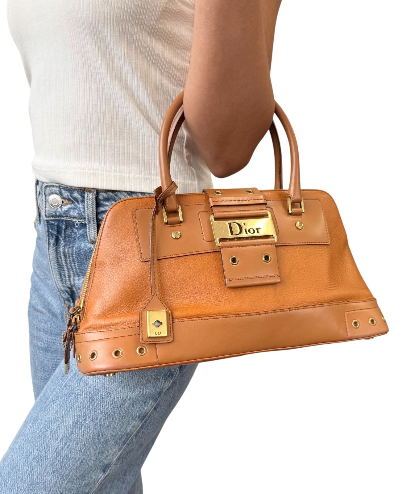 Christian Dior Vintage 2002 Logo Street Chic Uptown Tote Bag Brown Leather