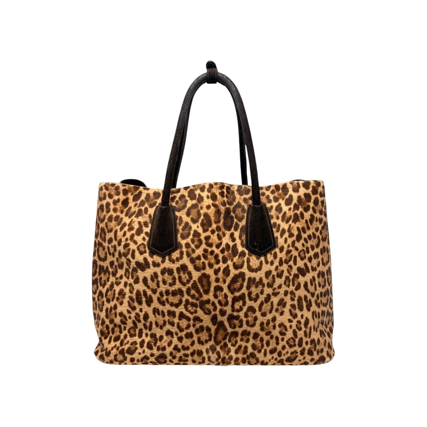 PRADA Vintage Triangle Logo Leopard Tote Bag Brown Black Pony Calf Hair 902452