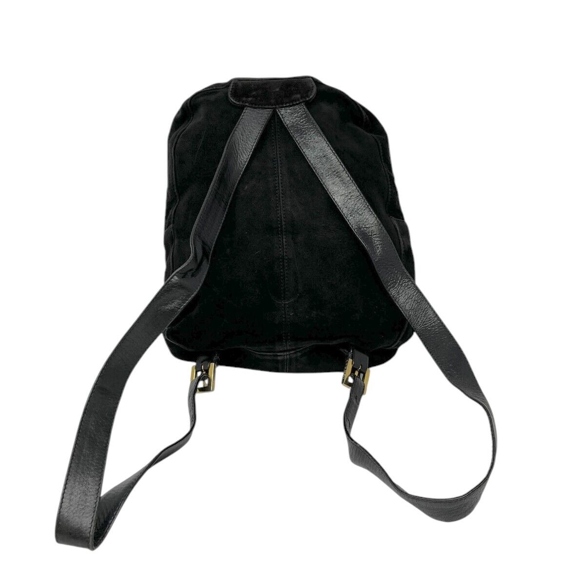 FENDI Vintage FF Logo Backpack Zip Black Green Suede Leather Front Pocket