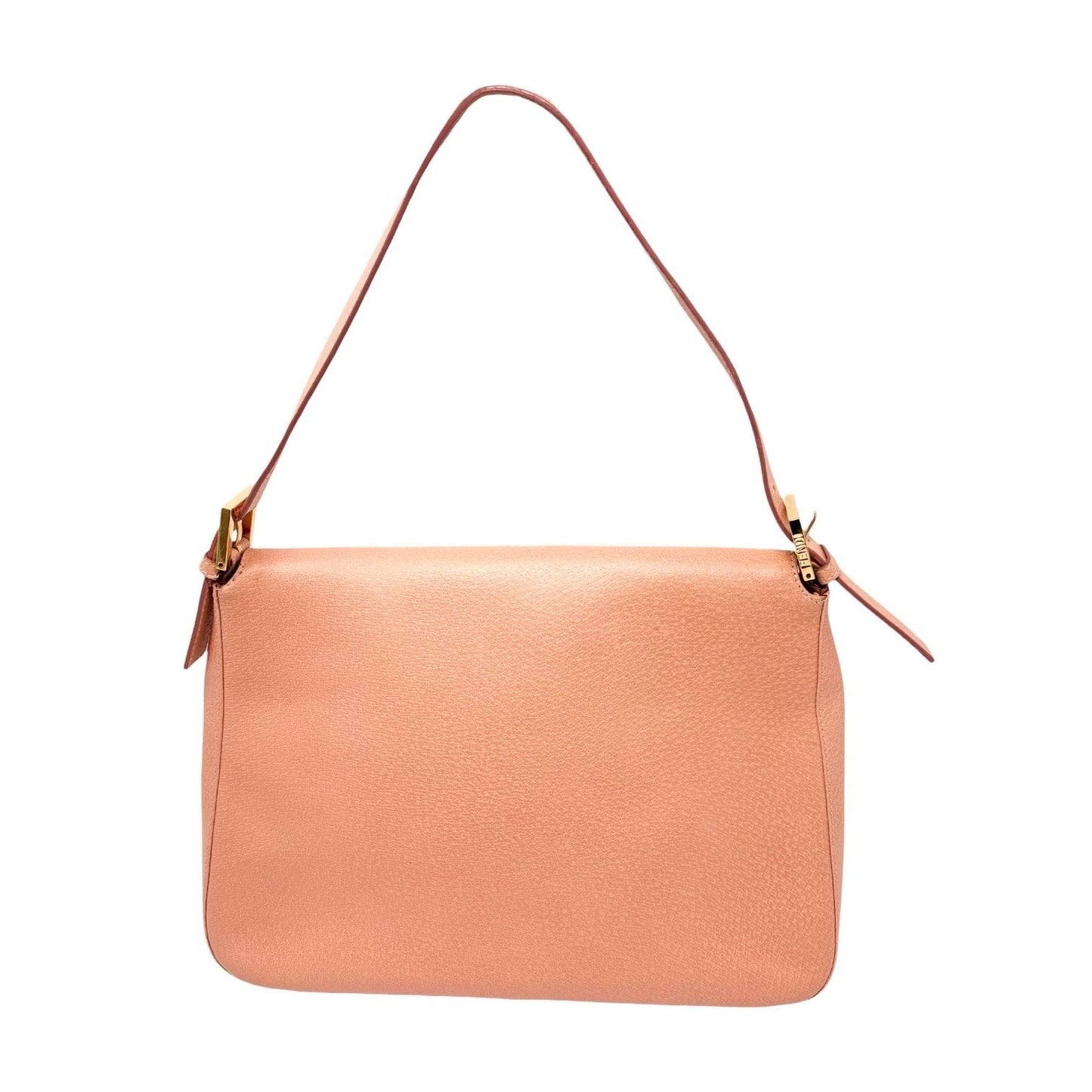 FENDI Vintage FF Logo Mamma Baguette Shoulder Bag Handbag Salmon Pink Leather