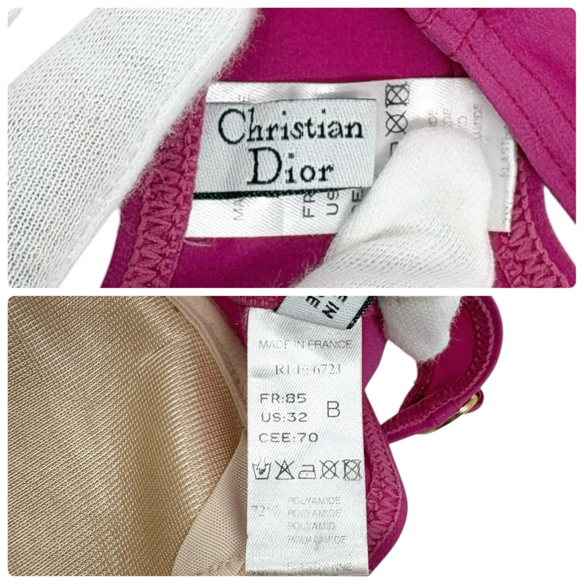 Christian Dior Vintage Logo Gold Chain Bikini Swimwear #36 Pink Nylon 901862