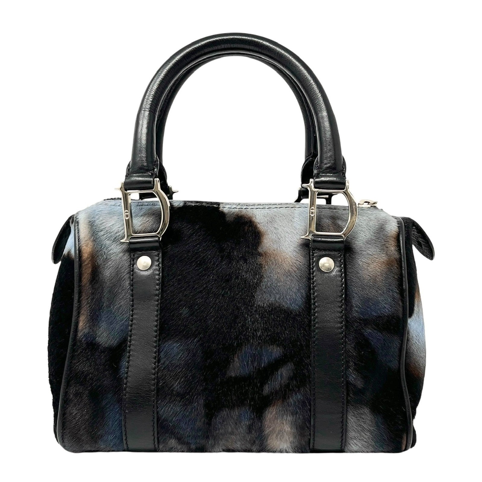 Christian Dior Vintage Mini Bowler Bag Padlock Tie Dye Calf Hair Black Blue