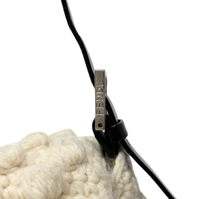 FENDI Vintage FF Logo Knit Mamma Baguette Shoulder Bag Wool Cream 902239
