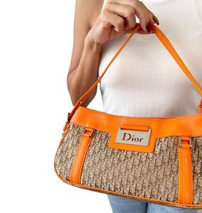 Christian Dior Vintage Street Chic Trotter Monogram Shoulder Bag Orange Rank AB