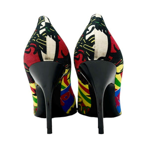 Dior Vintage 2004 Rasta Mania Pumps Heels #39.5 US 9.5 Multicolor Cotton Rank AB