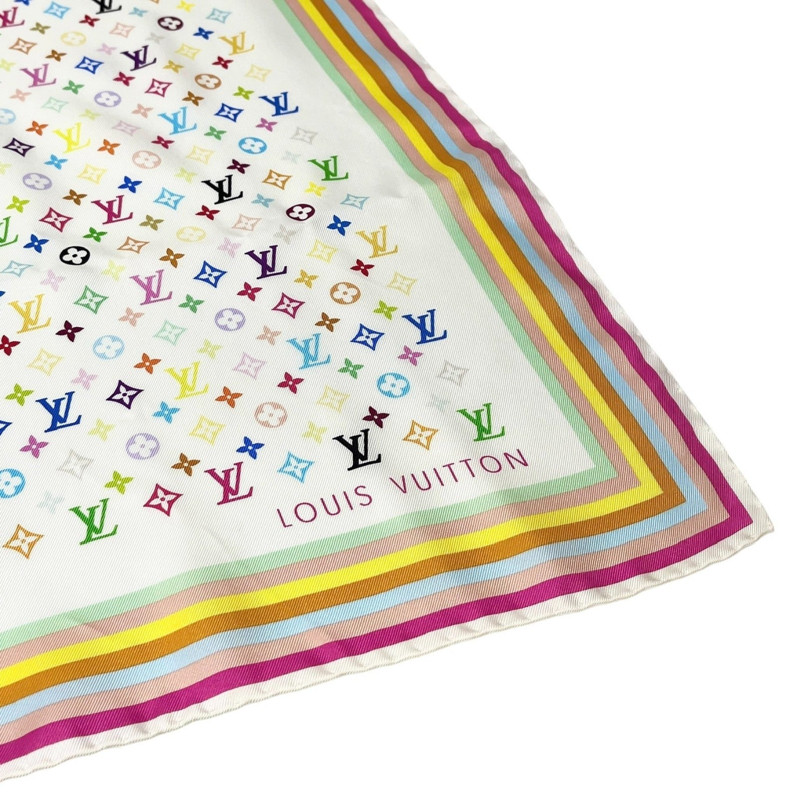 LOUIS VUITTON Vintage LV Monogram Multicolor Scarf Wrap Top White Silk