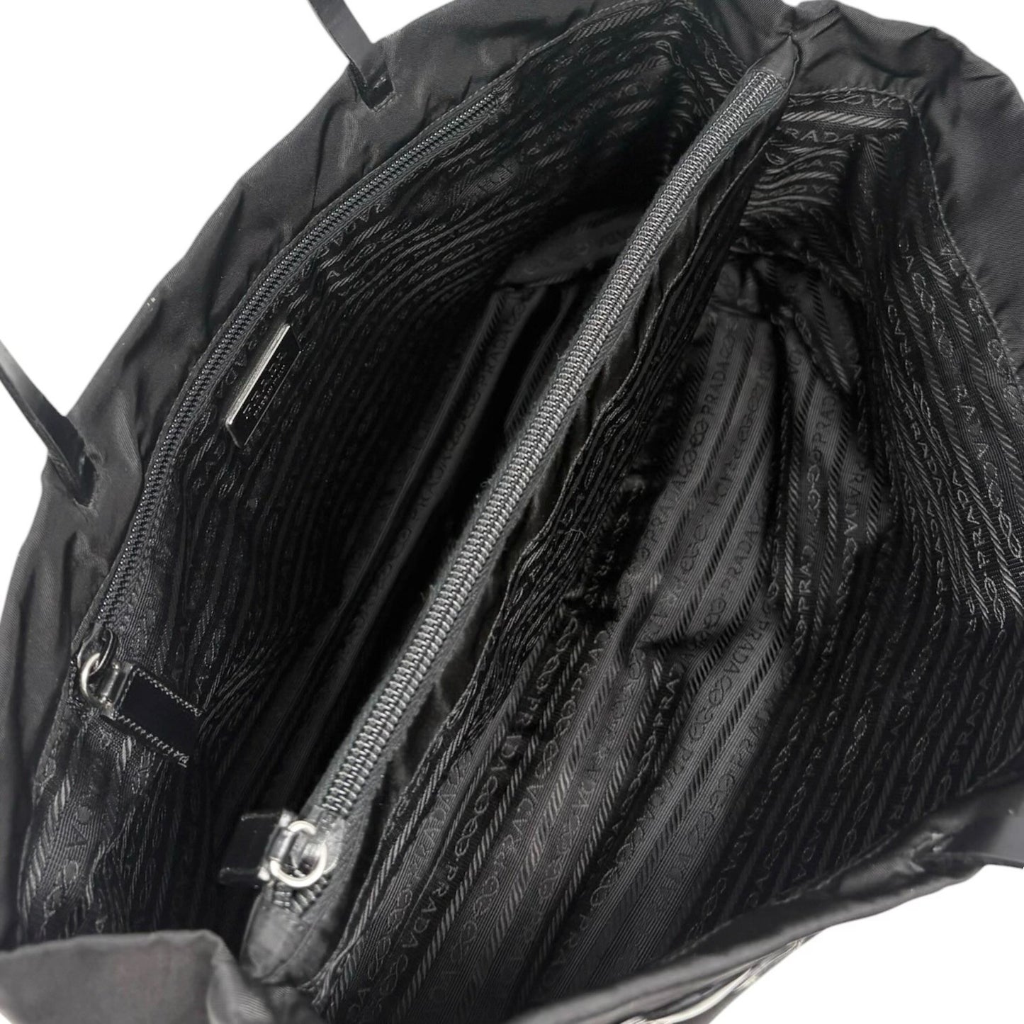 PRADA Vintage Logo Tessuto Nylon Fiori Shoulder Bag Black Gold Rose Leather