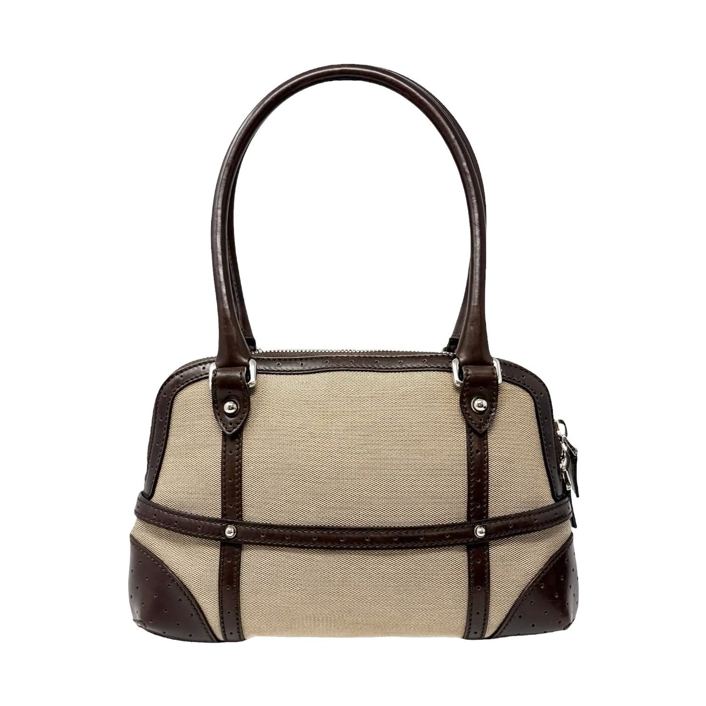 GUCCI Vintage GG Interlocking Web Stripe Canvas Shoulder Bag Beige Brown 901803