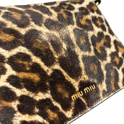 miumiu Vintage Leopard Pony Calf Hair Crossbody Bag Brown Gold Leather 902218