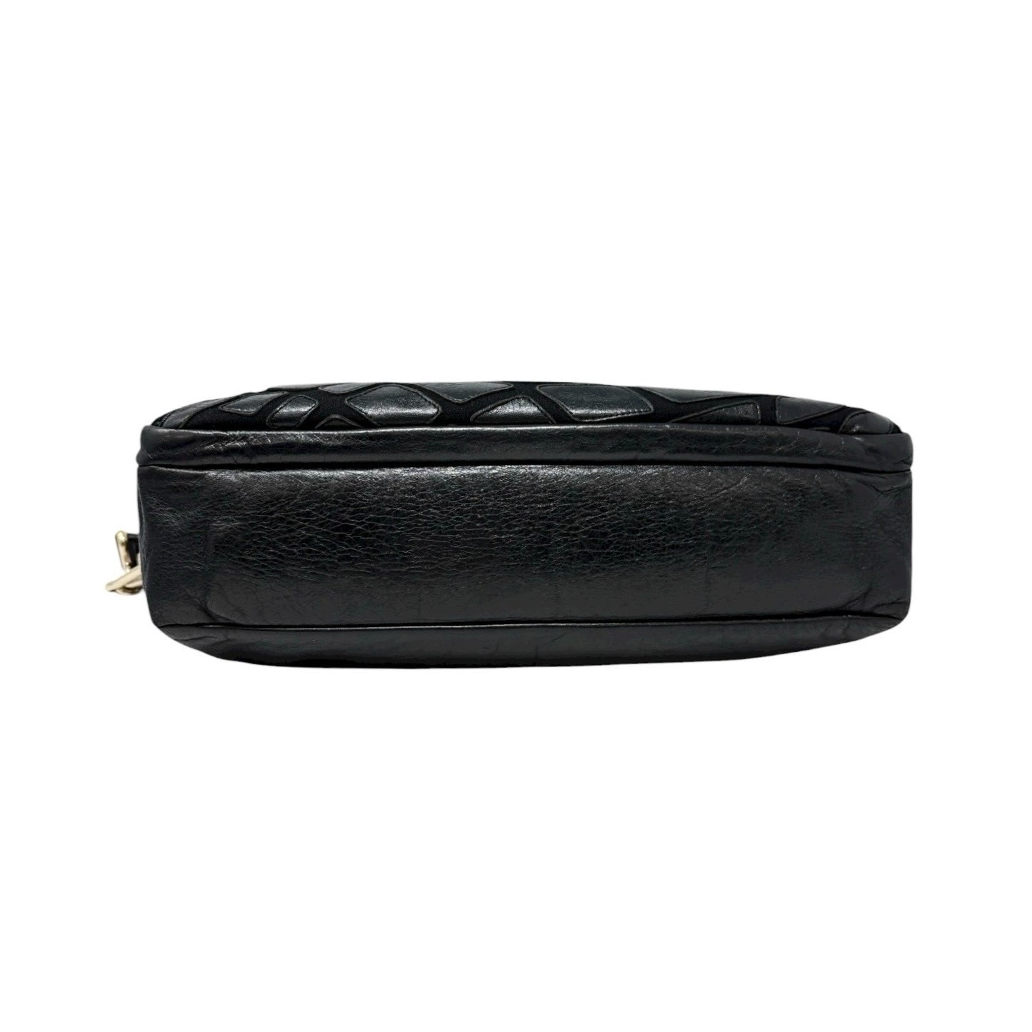 CHANEL Vintage CC Logo Crossbody Bag Lambskin Jersey Scales Leather Black Gold